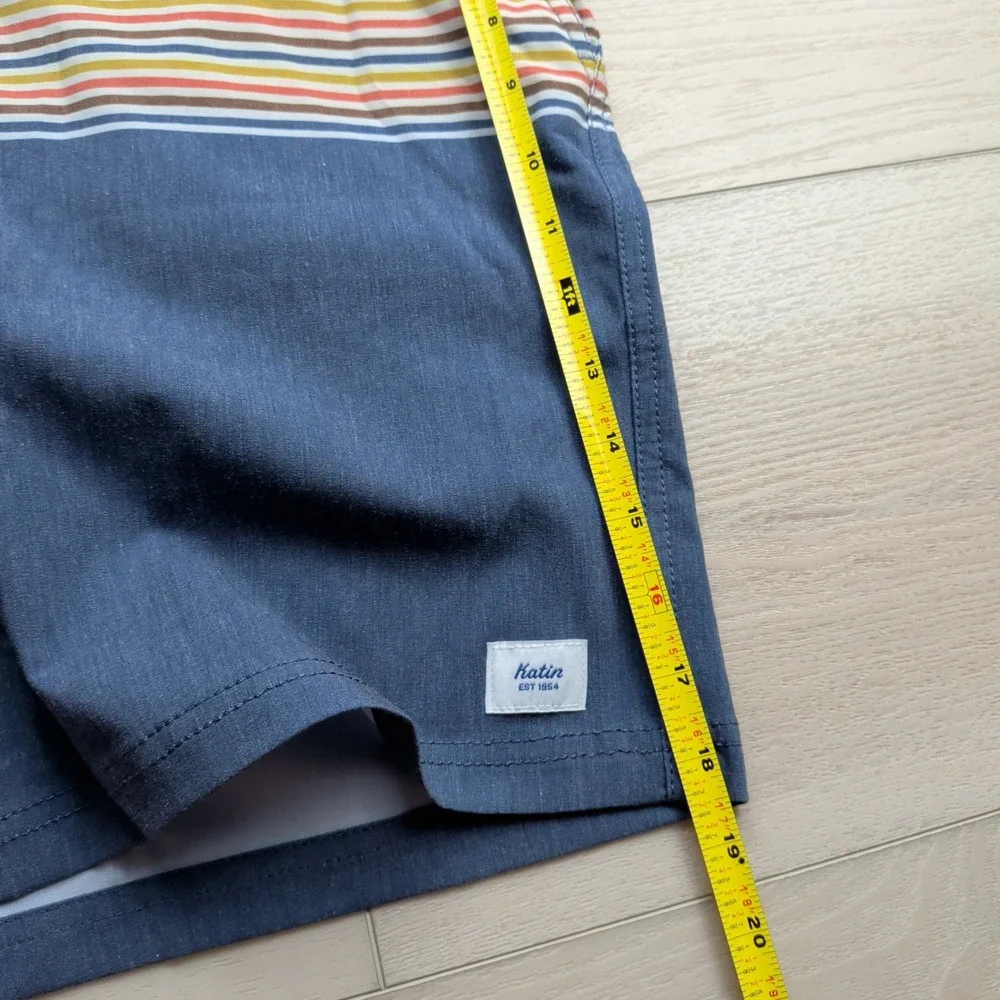 Katin‎ Board Shorts Mens 36 Blue Striped Retro Surf Trunks Swim Beach